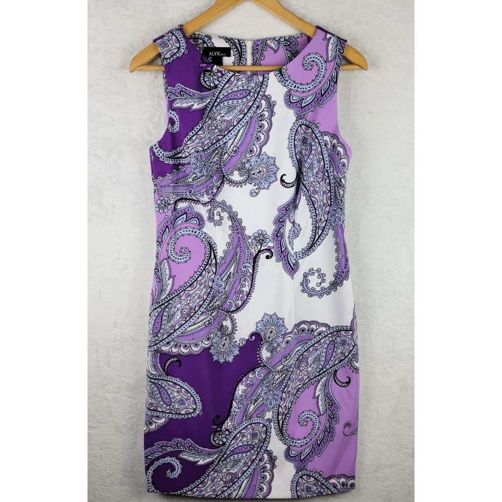 Sz 6 Knee Length Dress Sheath Sleeveless Purple Paisley Casual Office Cottage